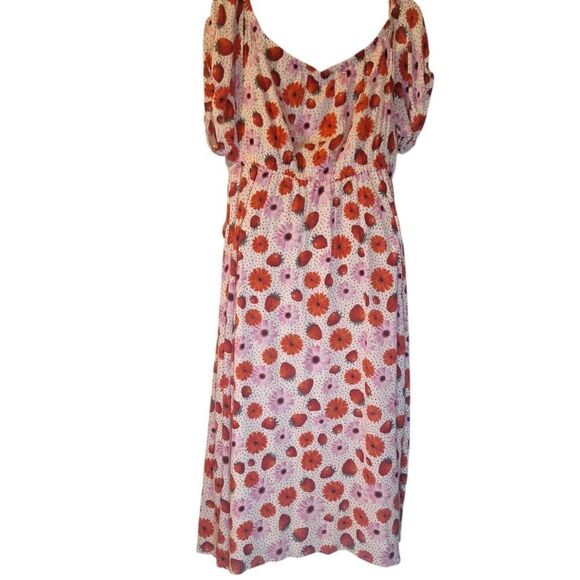 Retro Chic guaze floral strawberry print , puffed sleeve dress 0 L - Picture 5 of 7